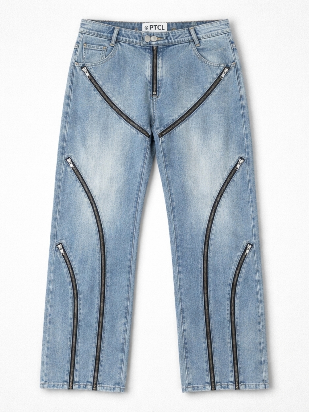 TCL Light Blue Straight Jeans with Black Zip Detailing